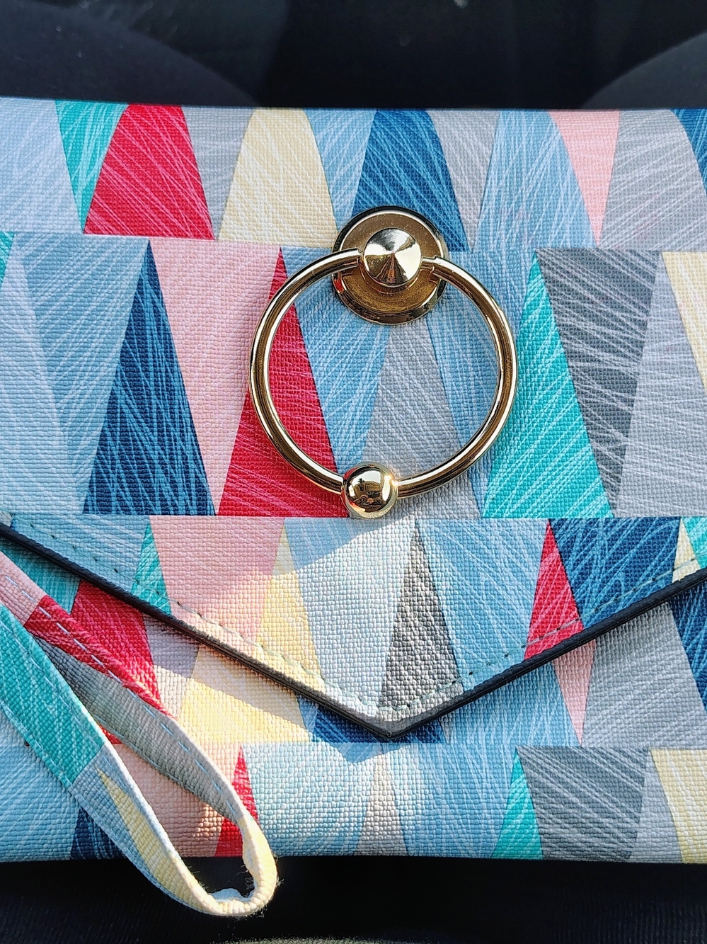 Colorful Geometric Wristlet Clutch with Gold Ring Detail